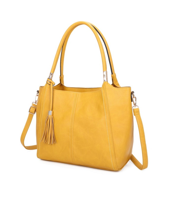 T11798 - Bolso de mano con borla del mismo color grande y con bandolera para llevarlo colgado