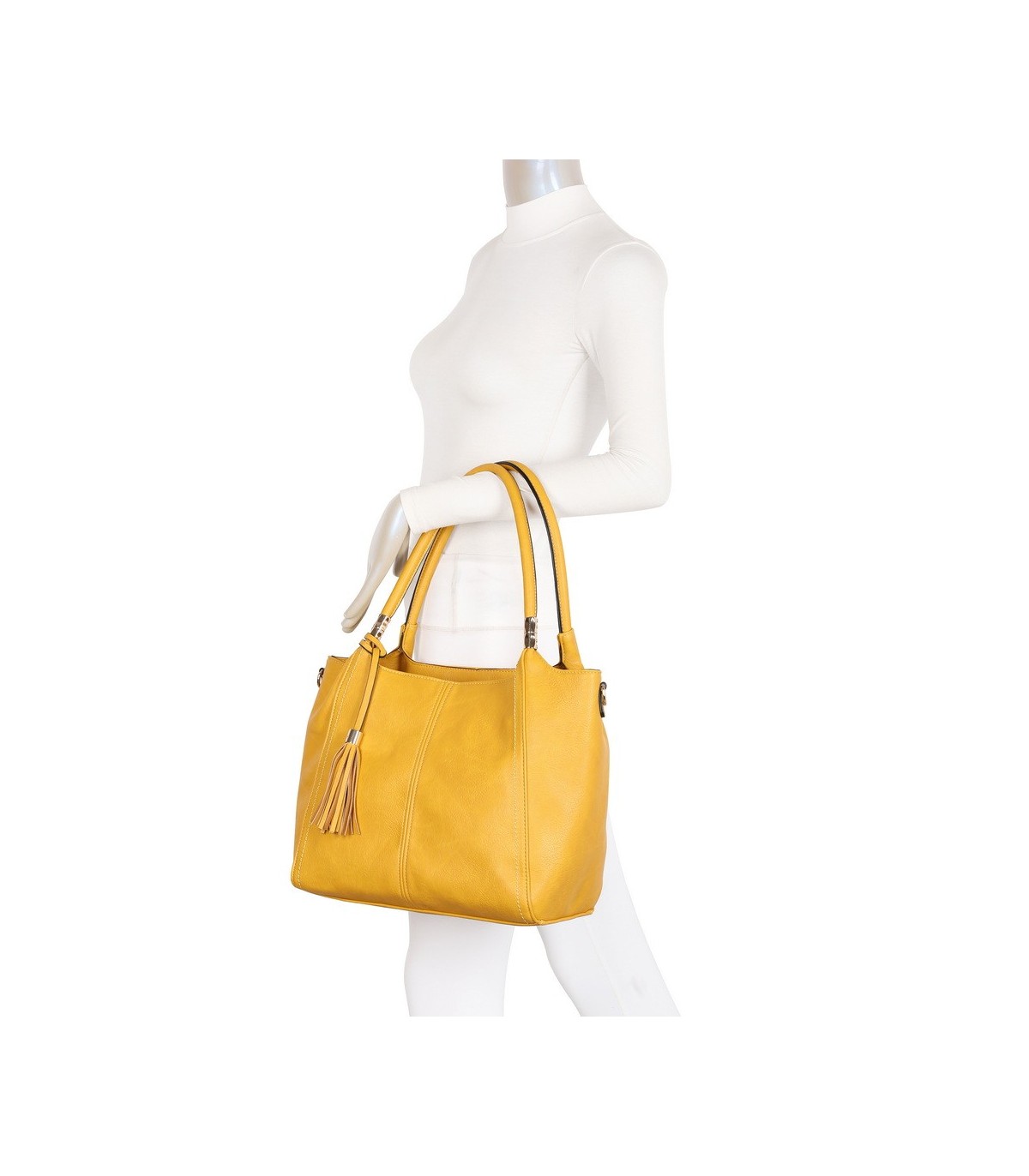 T11798 - Bolso de mano con borla del mismo color grande y con bandolera para llevarlo colgado