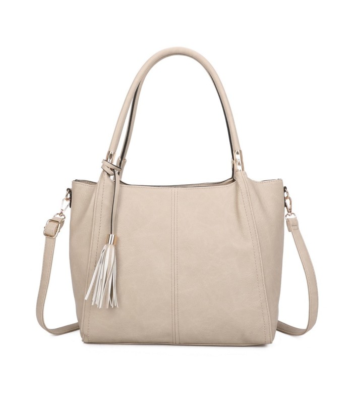 T11798 - Bolso de mano con borla del mismo color grande y con bandolera para llevarlo colgado