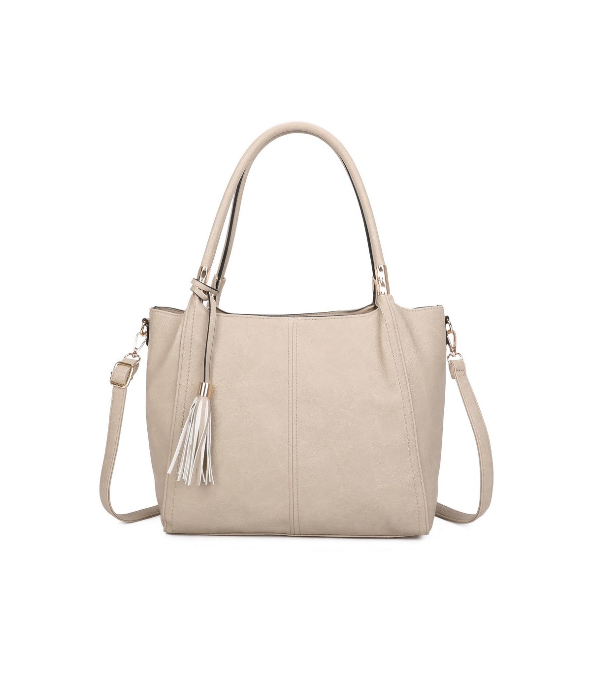 T11798 - Bolso de mano con borla del mismo color grande y con bandolera para llevarlo colgado
