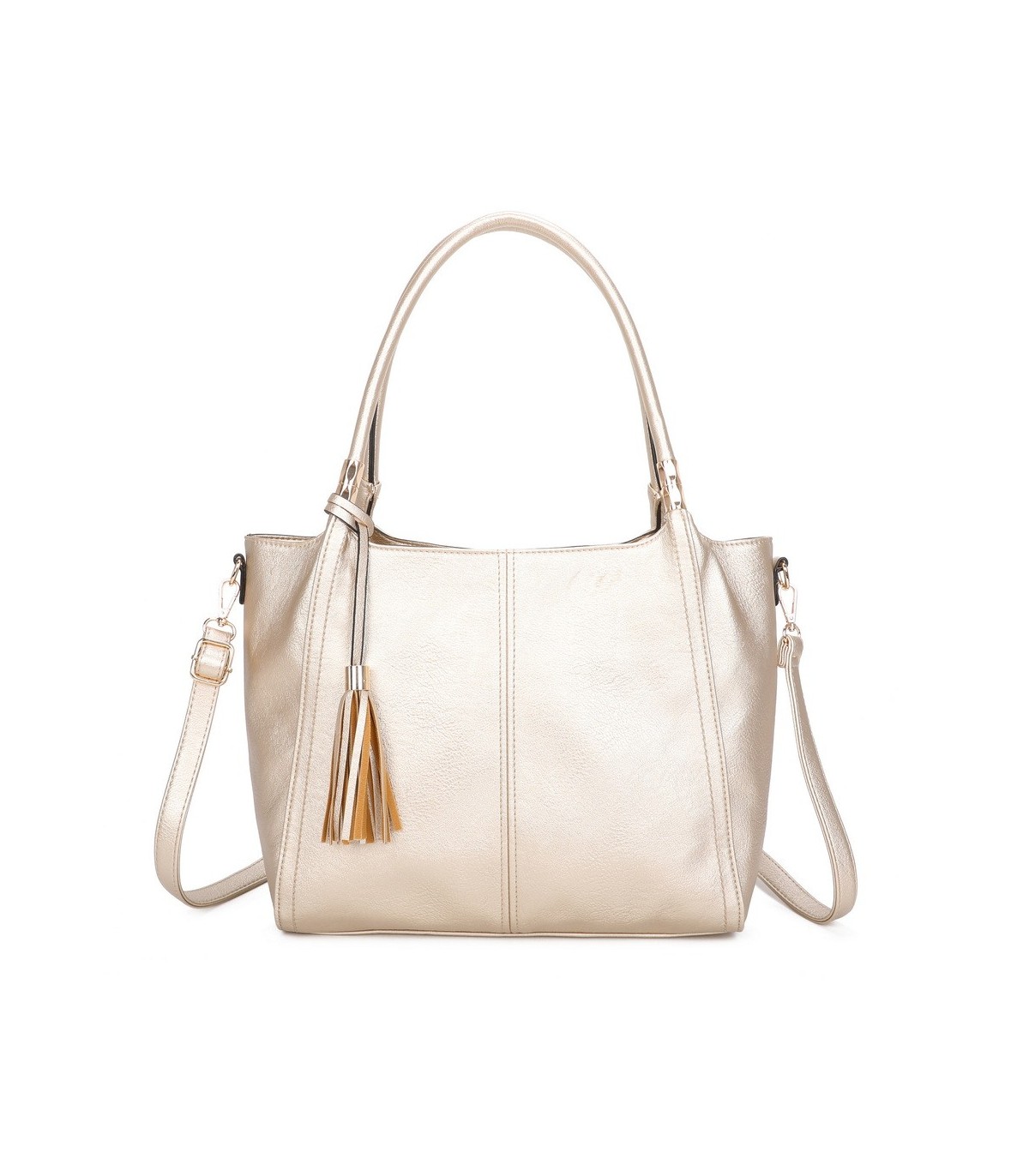 T11798 - Bolso de mano con borla del mismo color grande y con bandolera para llevarlo colgado