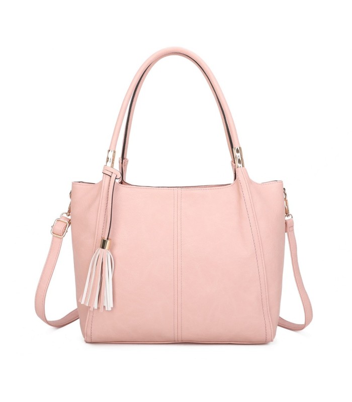 T11798 - Bolso de mano con borla del mismo color grande y con bandolera para llevarlo colgado
