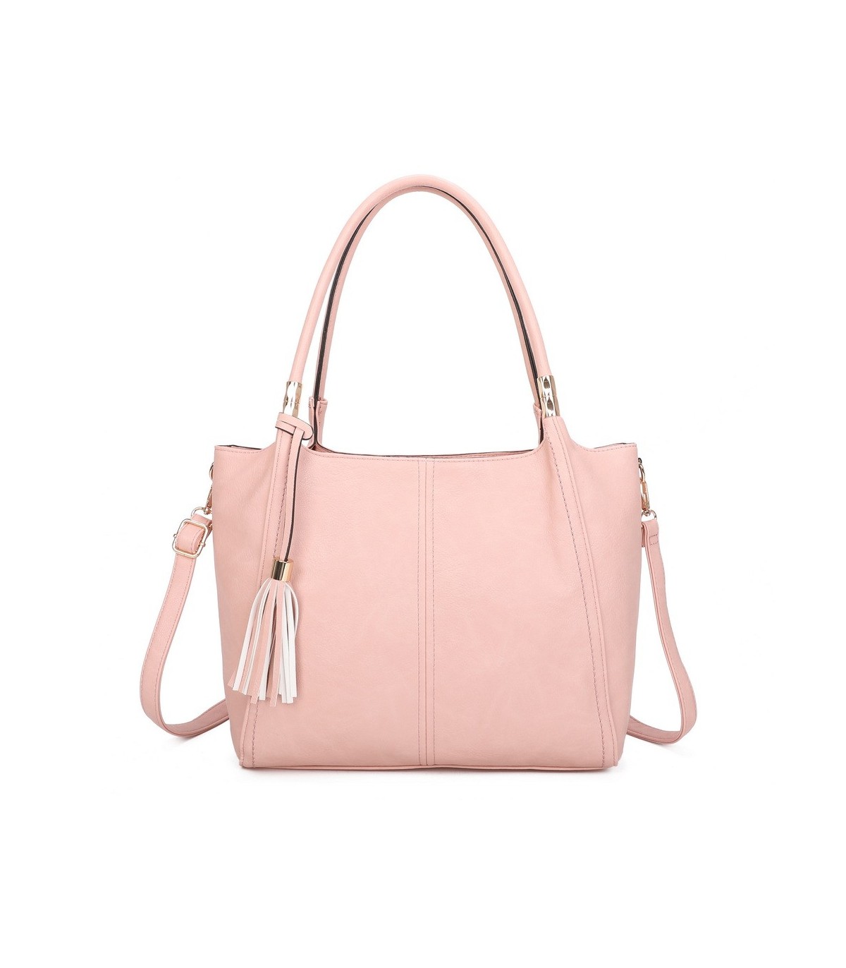 T11798 - Bolso de mano con borla del mismo color grande y con bandolera para llevarlo colgado