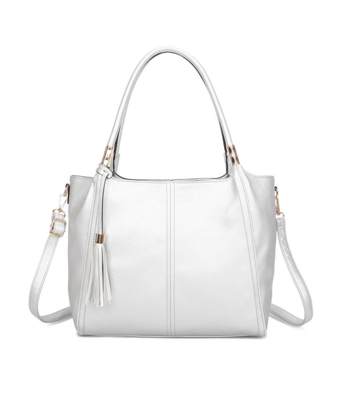 T11798 - Bolso de mano con borla del mismo color grande y con bandolera para llevarlo colgado