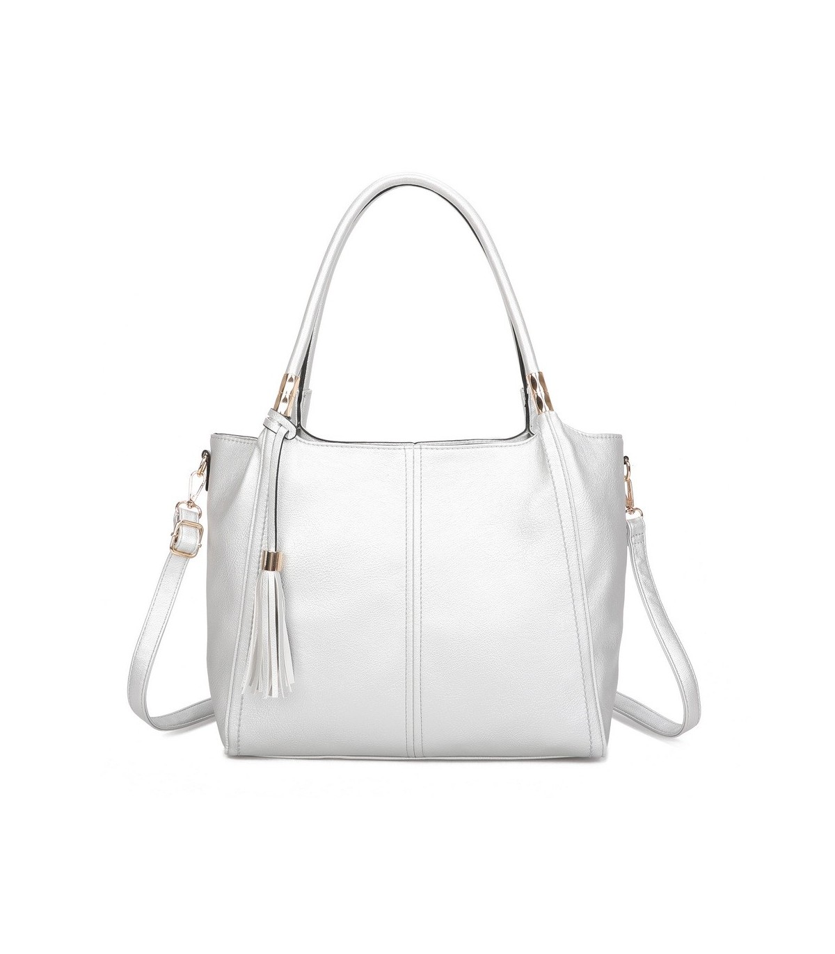 T11798 - Bolso de mano con borla del mismo color grande y con bandolera para llevarlo colgado