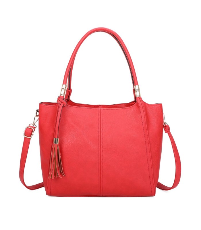 T11798 - Bolso de mano con borla del mismo color grande y con bandolera para llevarlo colgado