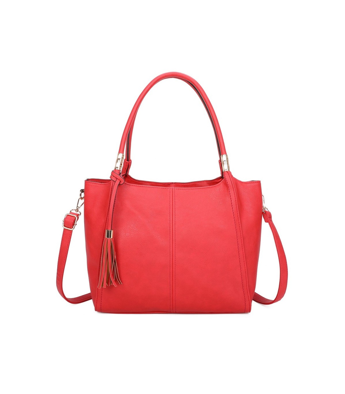 T11798 - Bolso de mano con borla del mismo color grande y con bandolera para llevarlo colgado