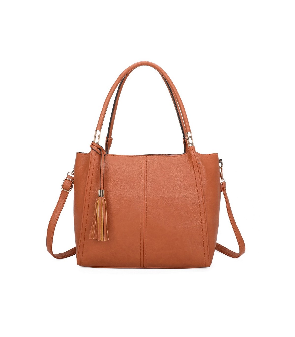 T11798 - Bolso de mano con borla del mismo color grande y con bandolera para llevarlo colgado