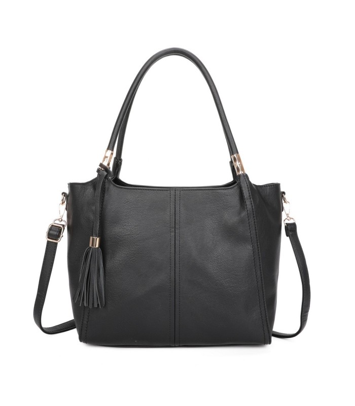 T11798 - Bolso de mano con borla del mismo color grande y con bandolera para llevarlo colgado