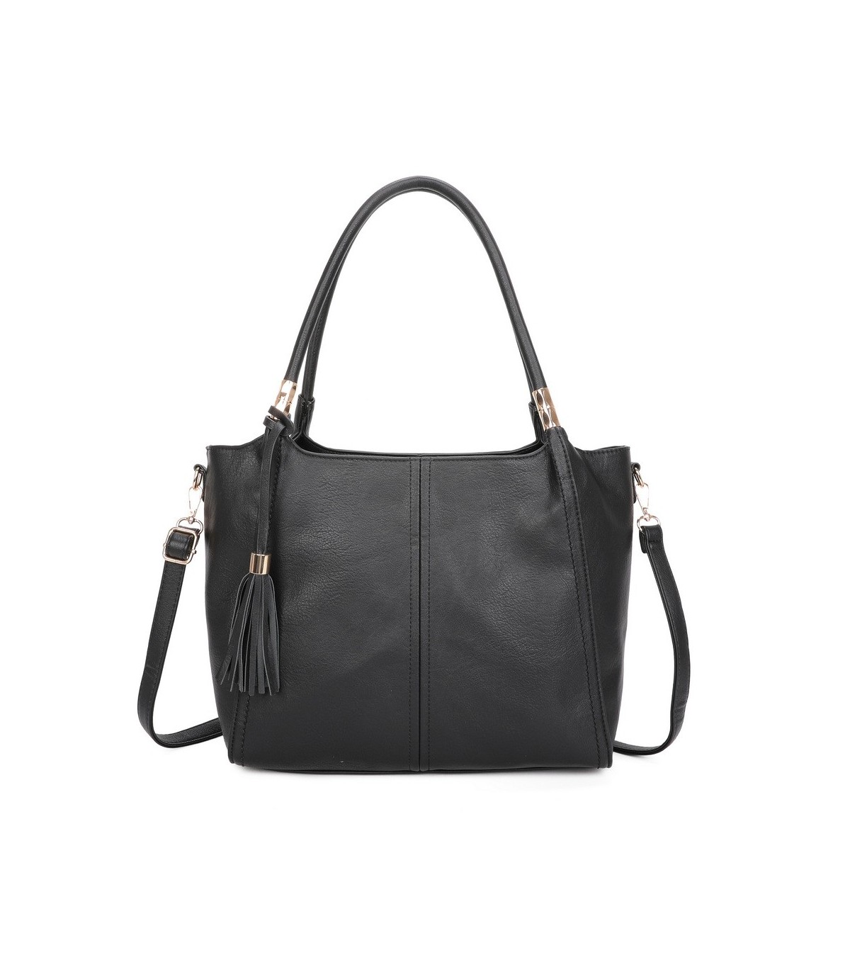 T11798 - Bolso de mano con borla del mismo color grande y con bandolera para llevarlo colgado
