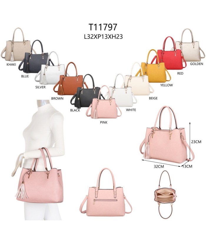 T11797 - Bolso de mano con borla bandolera ajustable y muy amplio