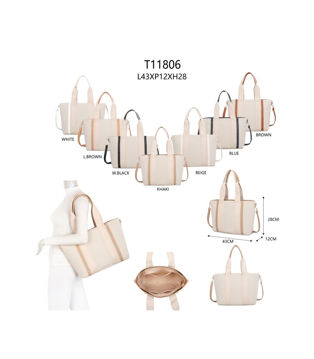 T11806 - Bolso de hombro para mujer con bandolera color crema