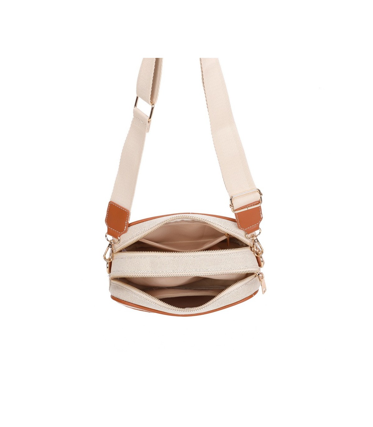 T11807 - Bolso bandolera de dos tonos con franjas horizontales
