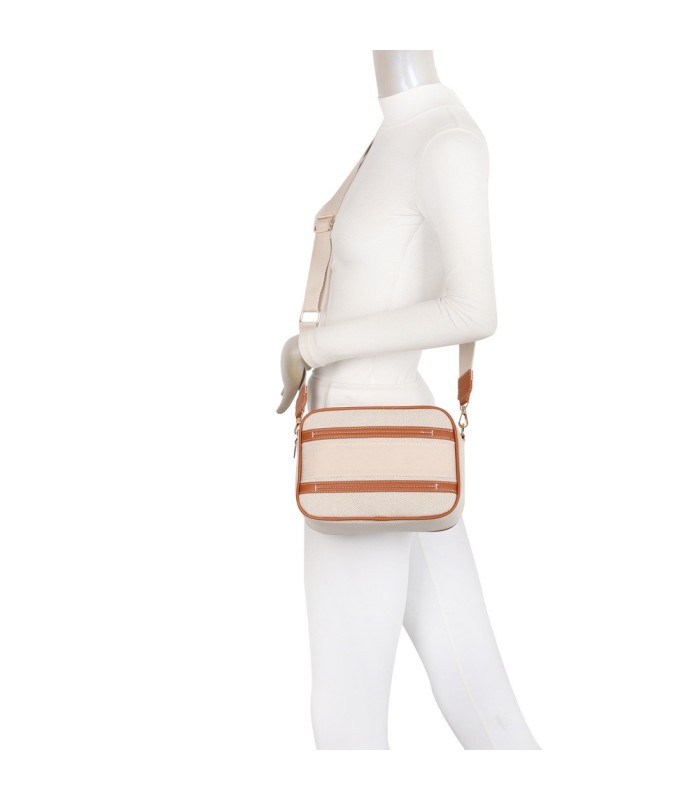 T11807 - Bolso bandolera de dos tonos con franjas horizontales