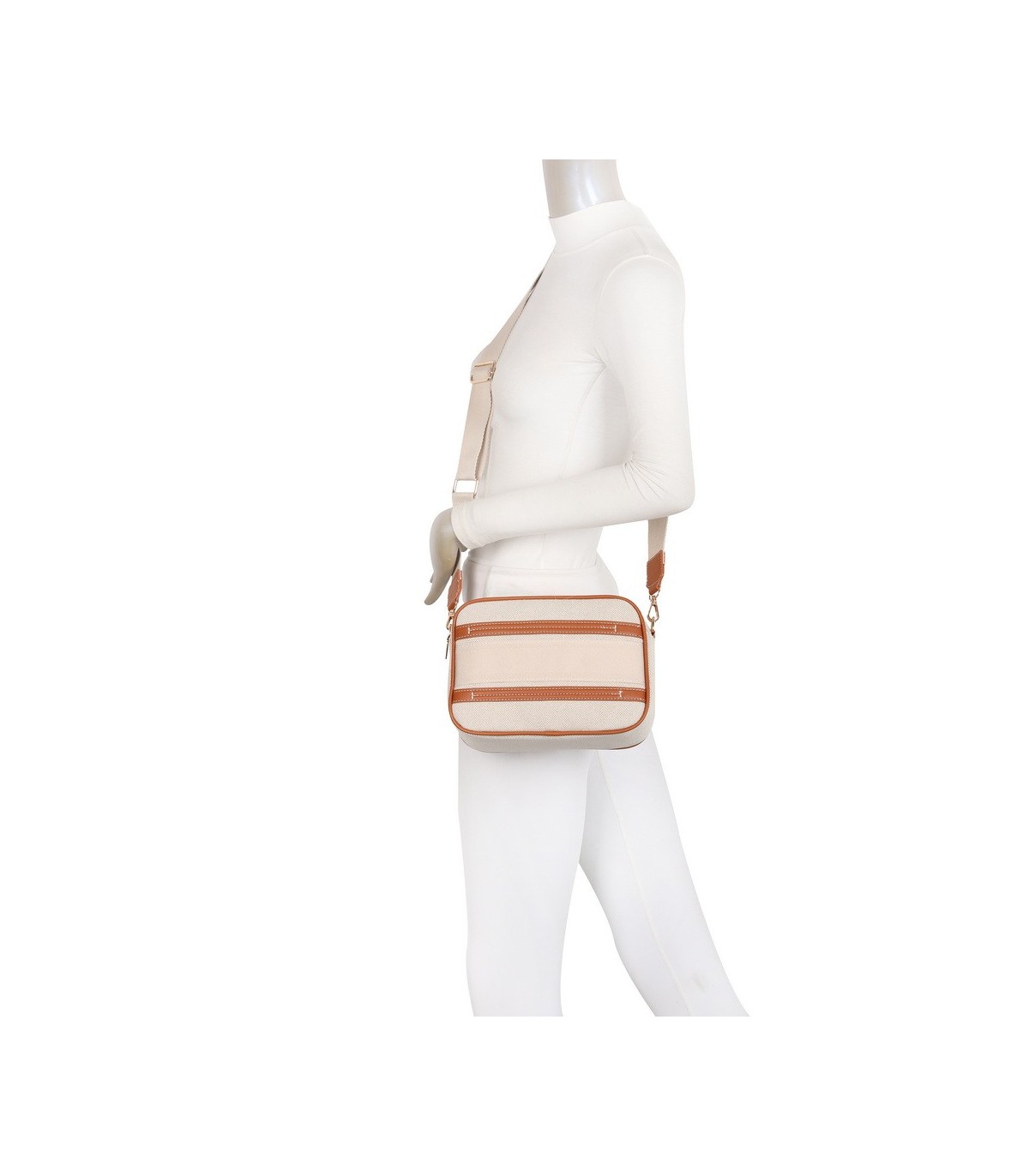 T11807 - Bolso bandolera de dos tonos con franjas horizontales