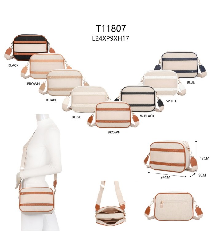 T11807 - Bolso bandolera de dos tonos con franjas horizontales