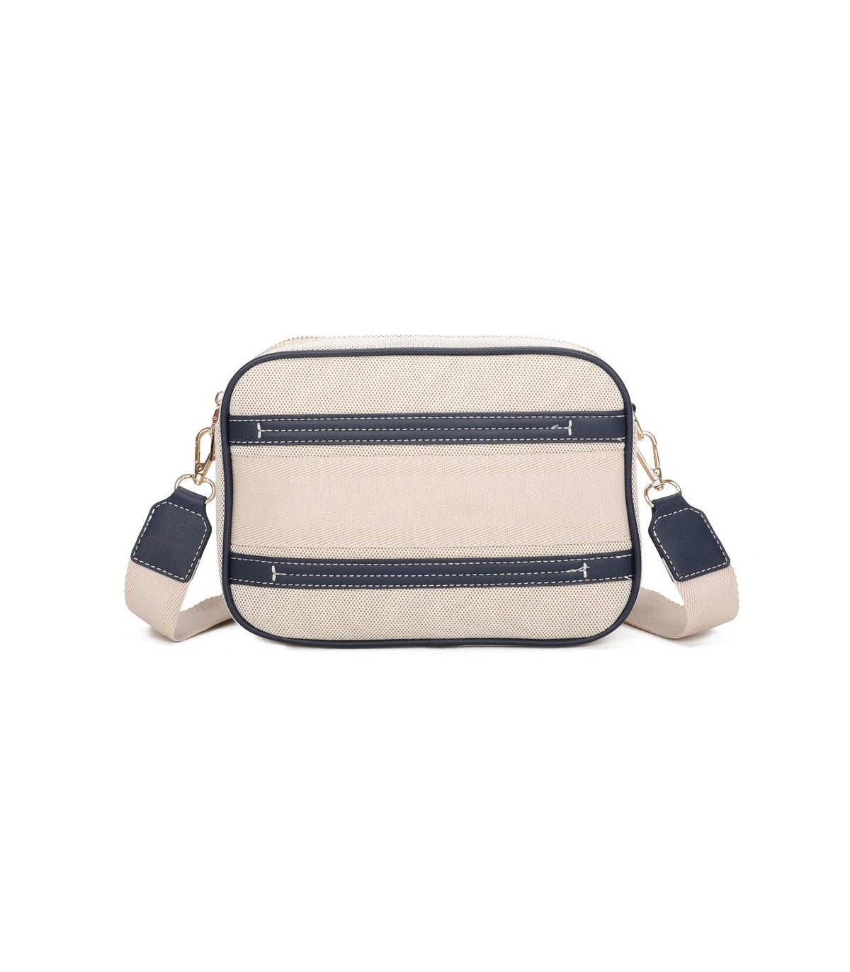 T11807 - Bolso bandolera de dos tonos con franjas horizontales