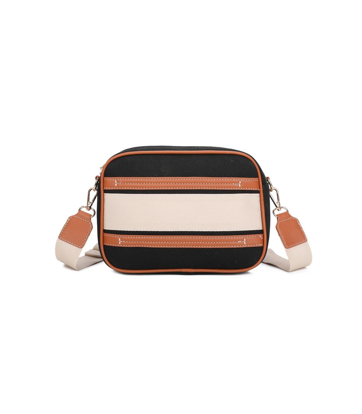 T11807 - Bolso bandolera de dos tonos con franjas horizontales