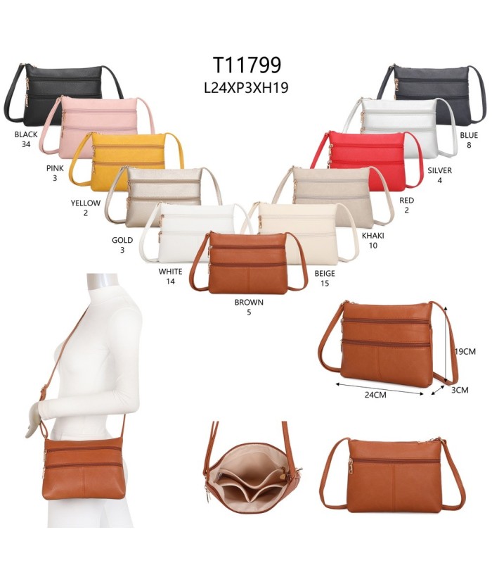 T11799 - Bolso bandolera con bolsillos frontales y trasero
