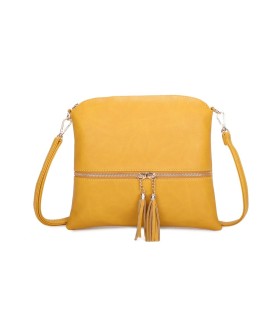 T11803 - Bolso bandolera con borlas decorativas cuadrado y con cierre de cremallera
