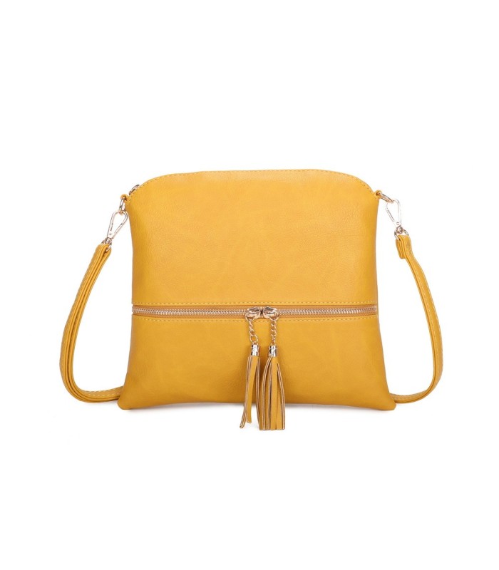 T11803 - Bolso bandolera con borlas decorativas cuadrado y con cierre de cremallera