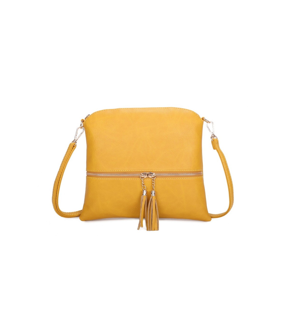 T11803 - Bolso bandolera con borlas decorativas cuadrado y con cierre de cremallera