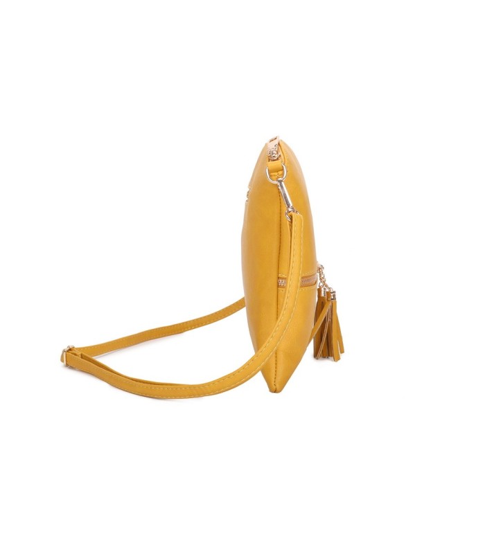 T11803 - Bolso bandolera con borlas decorativas cuadrado y con cierre de cremallera