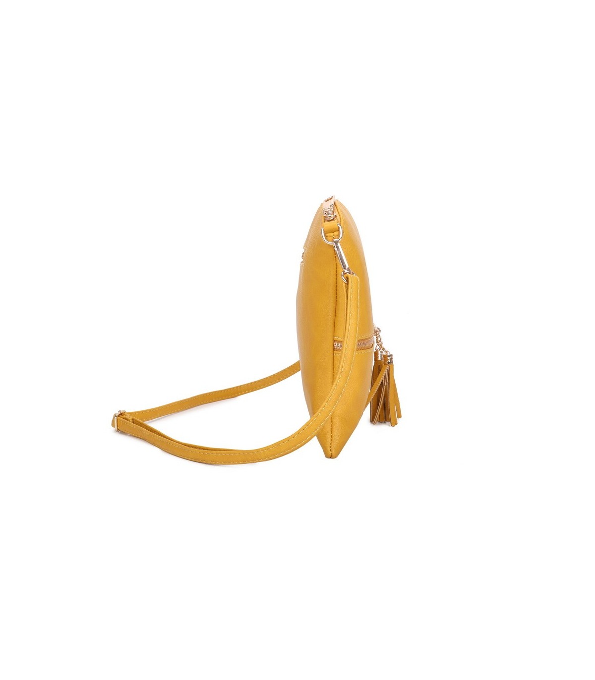 T11803 - Bolso bandolera con borlas decorativas cuadrado y con cierre de cremallera
