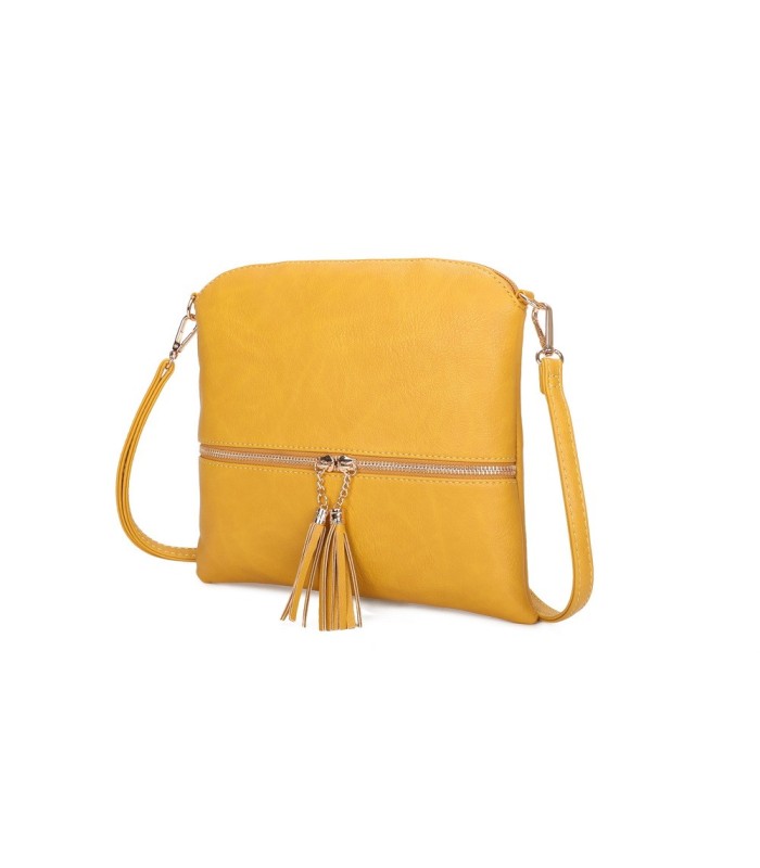 T11803 - Bolso bandolera con borlas decorativas cuadrado y con cierre de cremallera