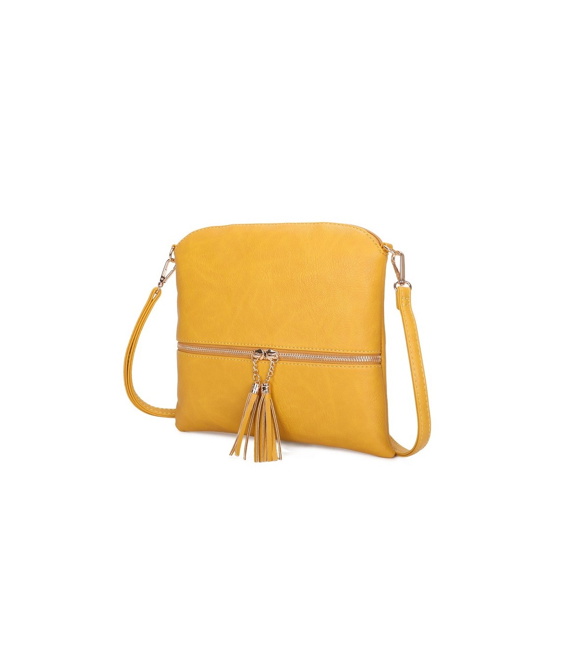 T11803 - Bolso bandolera con borlas decorativas cuadrado y con cierre de cremallera