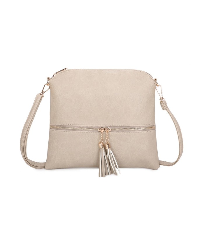 T11803 - Bolso bandolera con borlas decorativas cuadrado y con cierre de cremallera