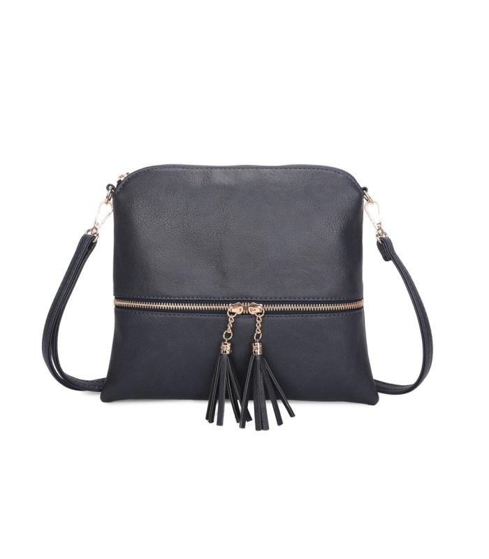 T11803 - Bolso bandolera con borlas decorativas cuadrado y con cierre de cremallera