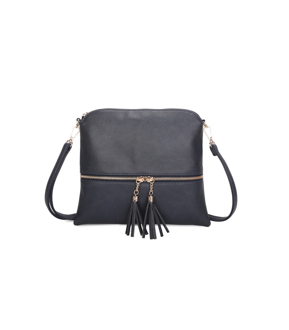 T11803 - Bolso bandolera con borlas decorativas cuadrado y con cierre de cremallera