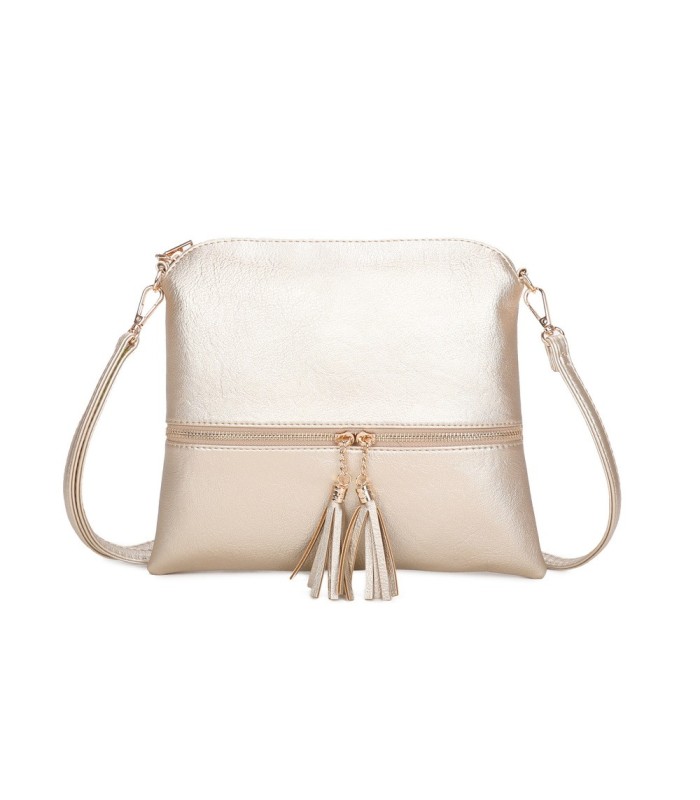 T11803 - Bolso bandolera con borlas decorativas cuadrado y con cierre de cremallera