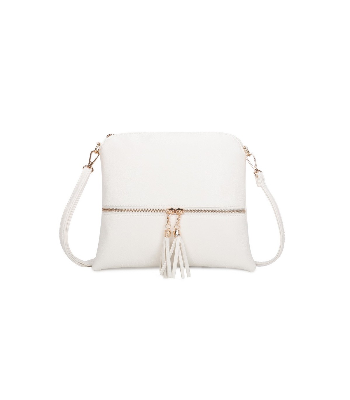 T11803 - Bolso bandolera con borlas decorativas cuadrado y con cierre de cremallera