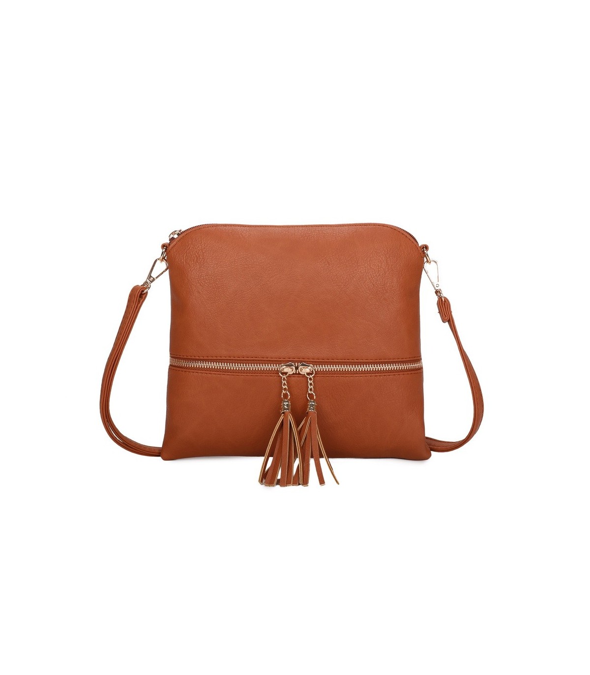 T11803 - Bolso bandolera con borlas decorativas cuadrado y con cierre de cremallera