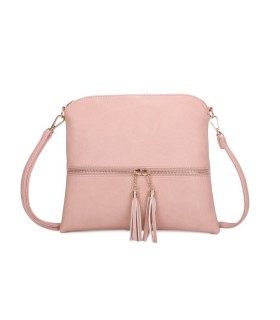 T11803 - Bolso bandolera con borlas decorativas cuadrado y con cierre de cremallera