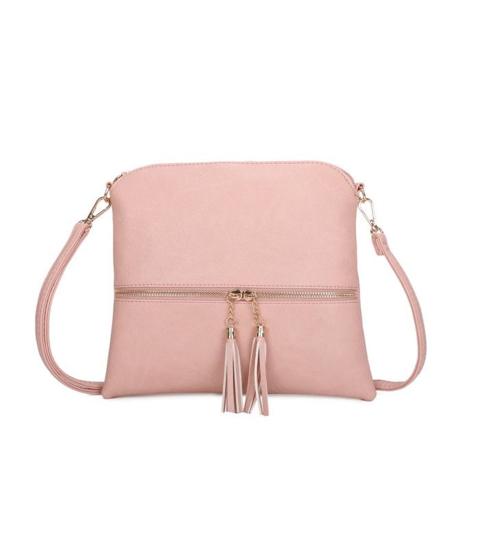 T11803 - Bolso bandolera con borlas decorativas cuadrado y con cierre de cremallera