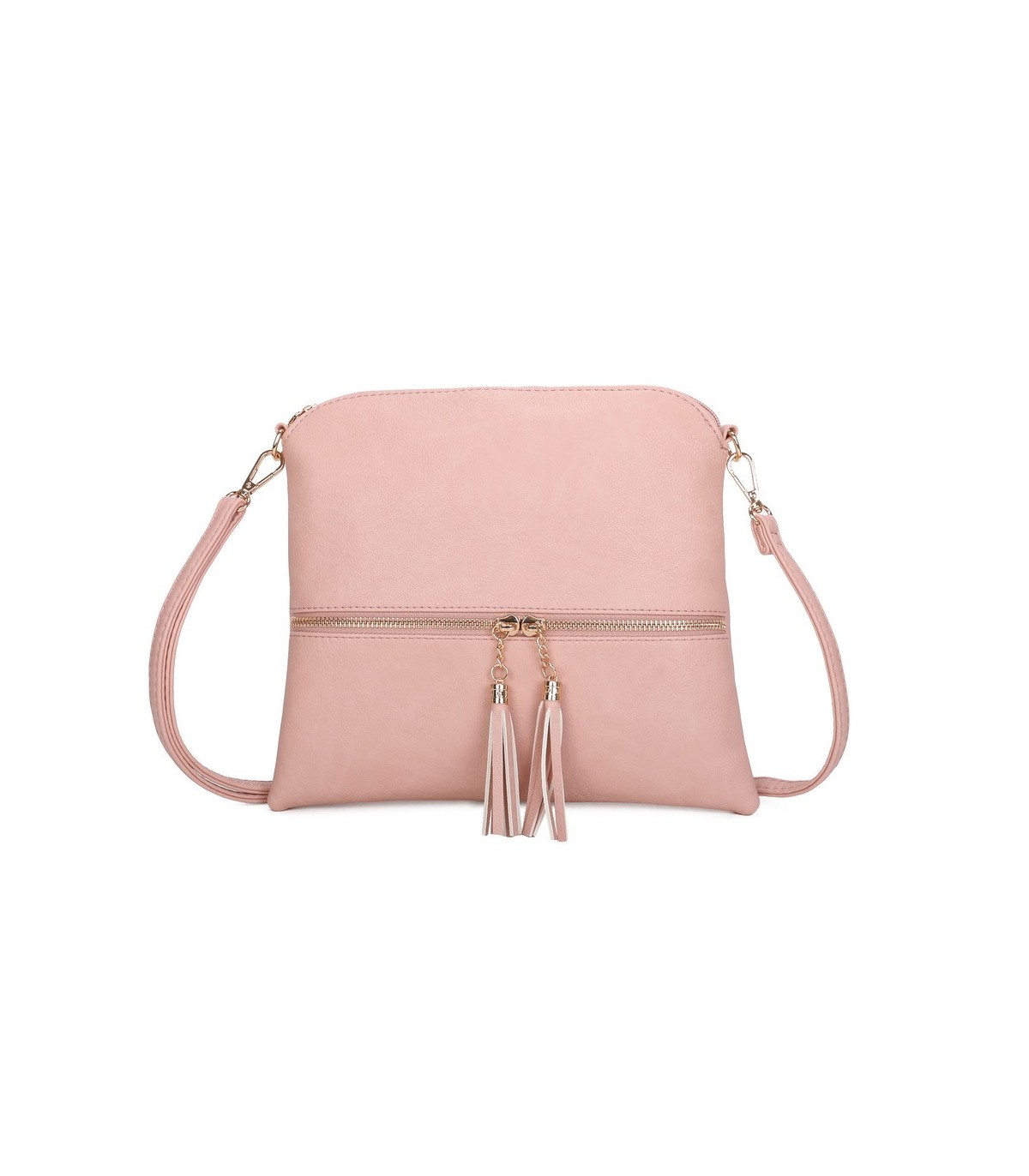 T11803 - Bolso bandolera con borlas decorativas cuadrado y con cierre de cremallera