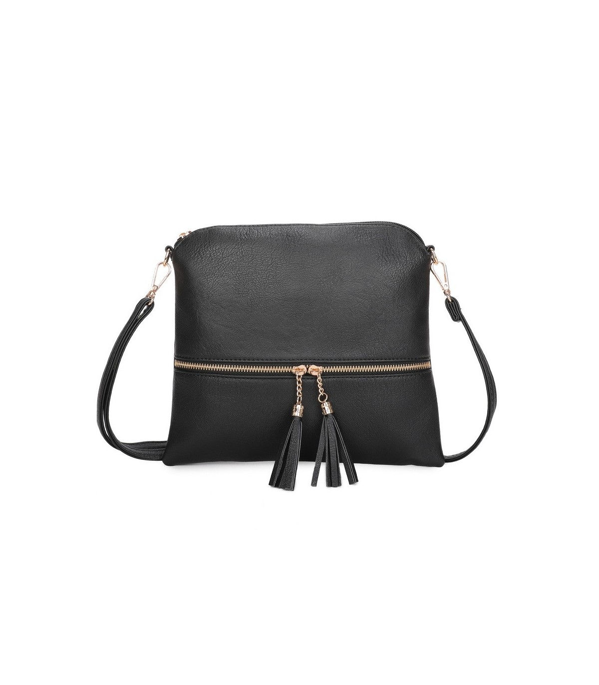 T11803 - Bolso bandolera con borlas decorativas cuadrado y con cierre de cremallera