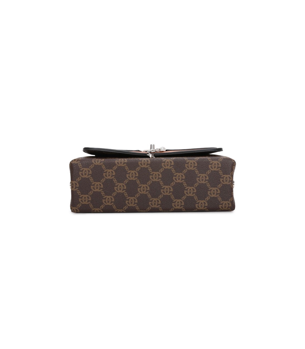 T11788 - Bolso con patrón y bandolera con con adorno de pluma y cierre de pestillo