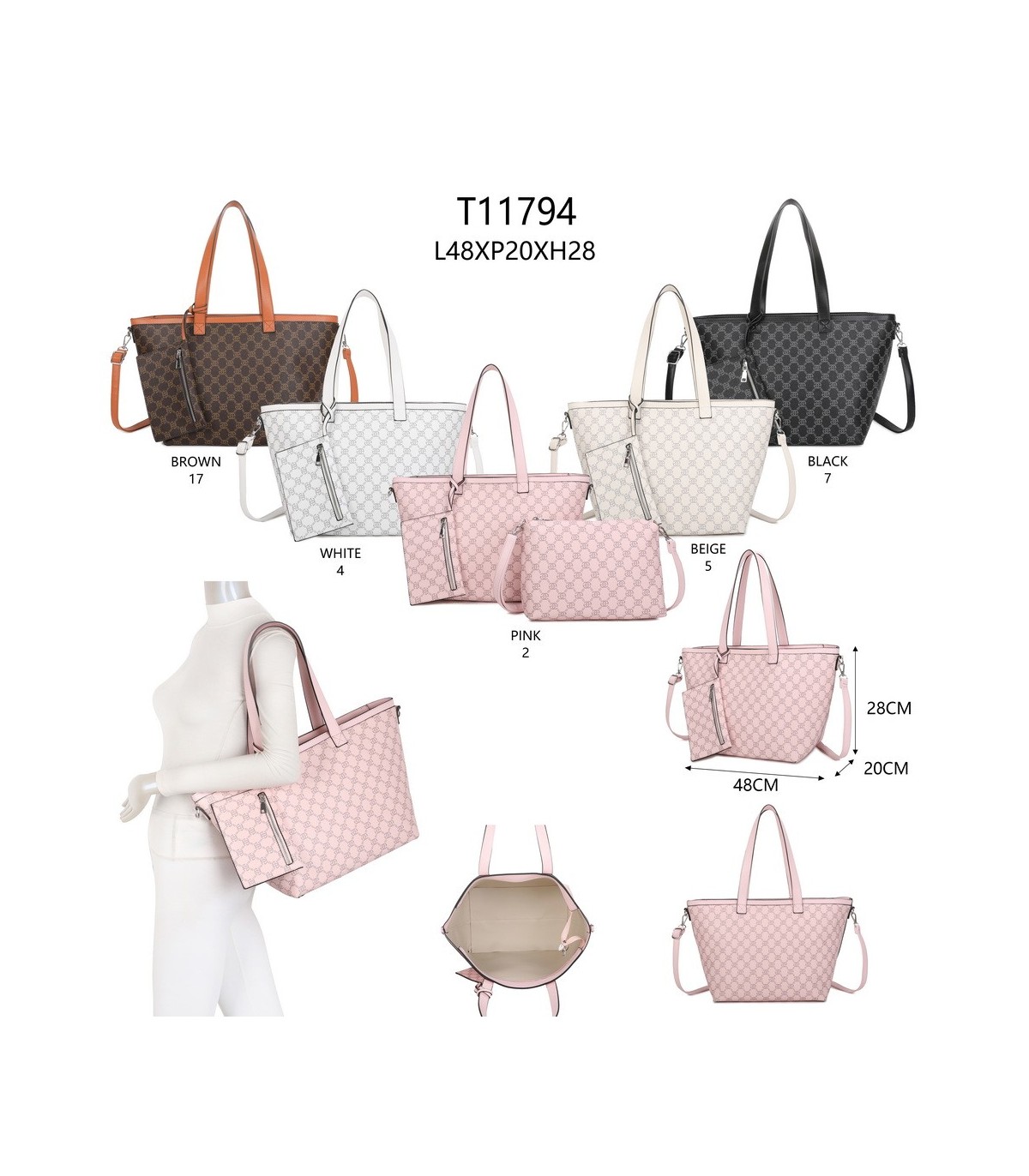 T11794 - Bolso con patrón y neceser dispone de monedero exterior