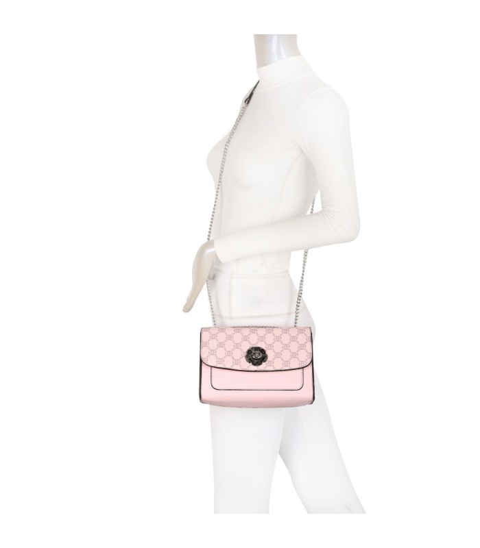 T11778 - Bolso bandolera rectangular pequeño con patrón y cierre de pestillo