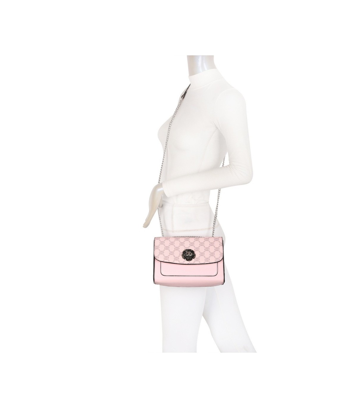 T11778 - Bolso bandolera rectangular pequeño con patrón y cierre de pestillo