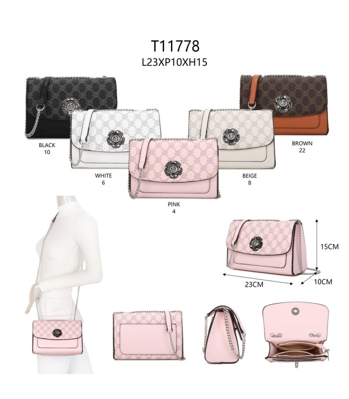 T11778 - Bolso bandolera rectangular pequeño con patrón y cierre de pestillo