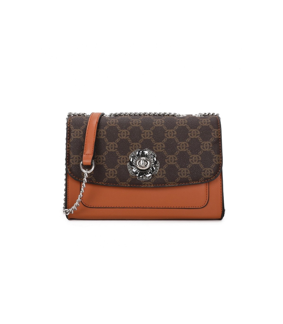 T11778 - Bolso bandolera rectangular pequeño con patrón y cierre de pestillo