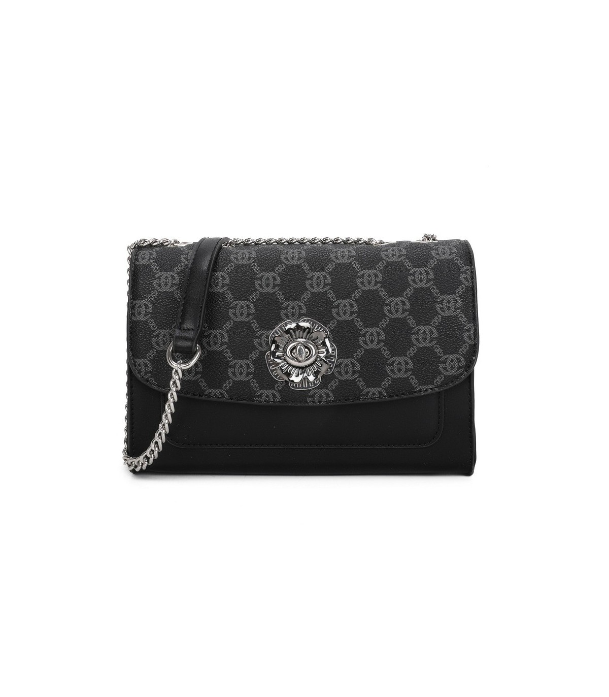 T11778 - Bolso bandolera rectangular pequeño con patrón y cierre de pestillo