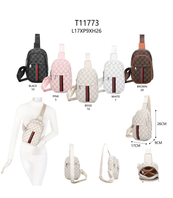 T11773 - Mochila bandolera con patrón y doble compartimento