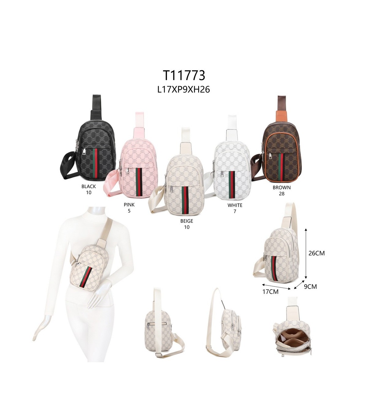 T11773 - Mochila bandolera con patrón y doble compartimento