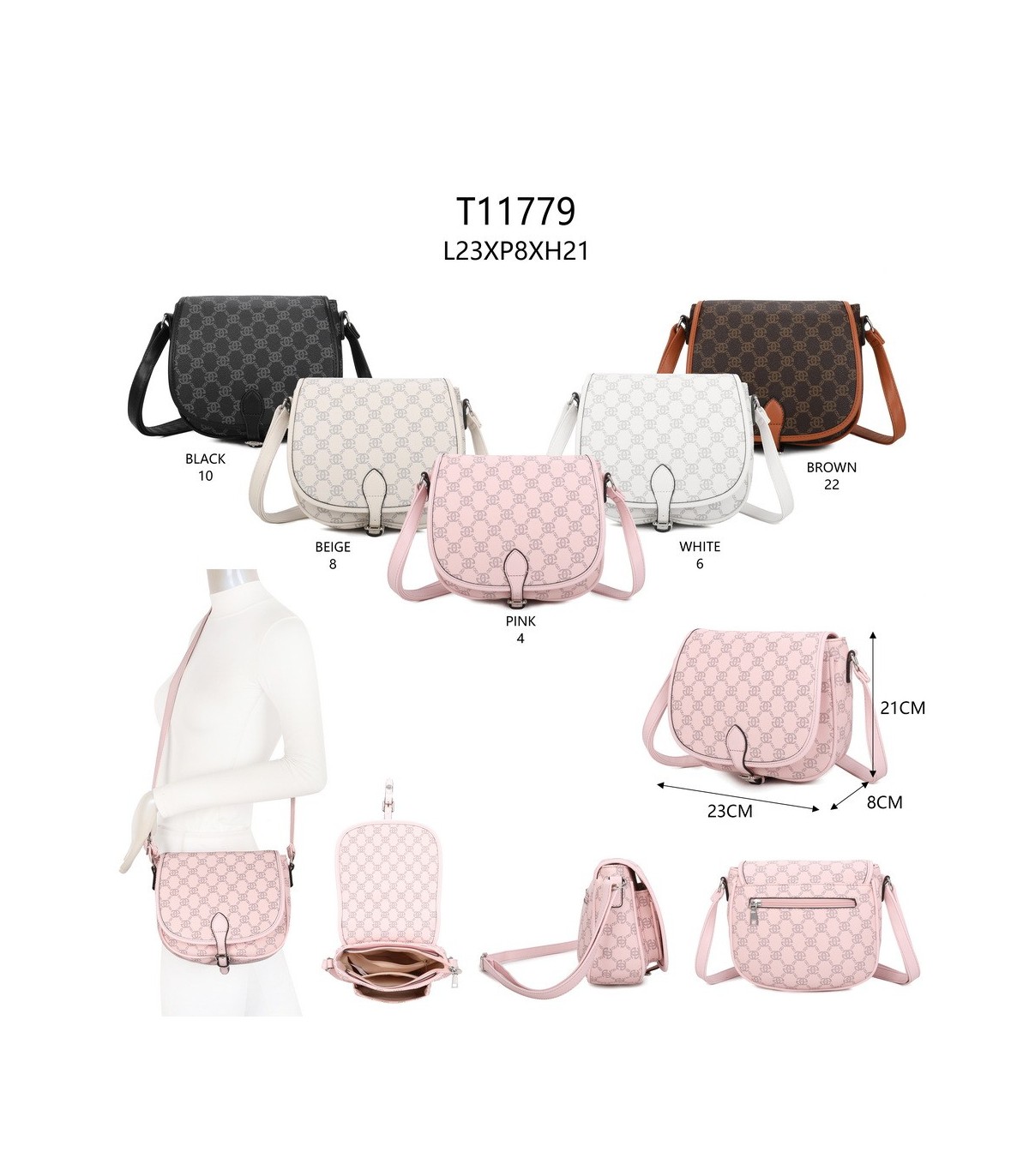 T11779 - Bolso con cierre de botón y varios compartimentos